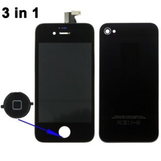iPhone 4S Super Set:1x Retina Display, 1x Back Cover & 1x Home Button in schwarz